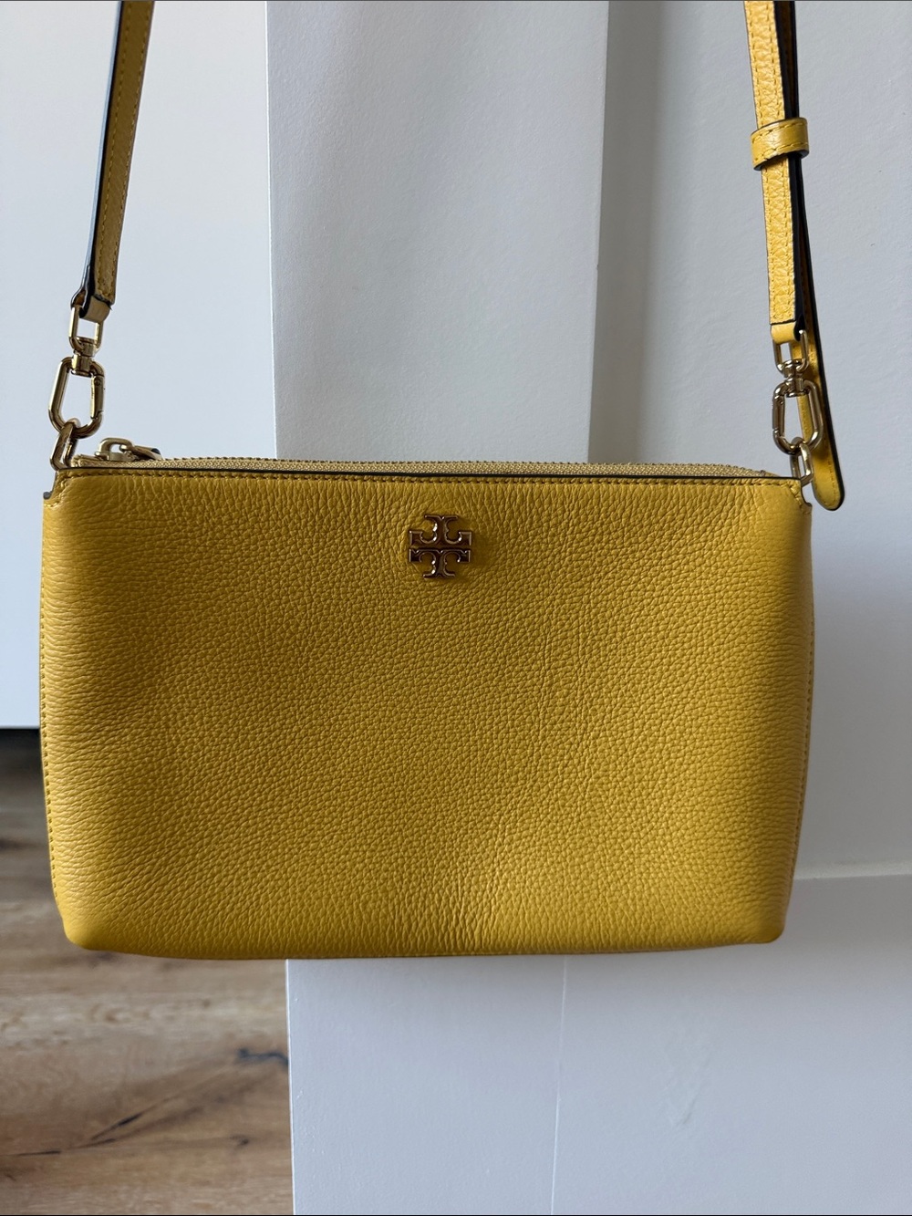 Tory Burch Mercer Pebbled Leather Crossbody Bag Yellow Mustard